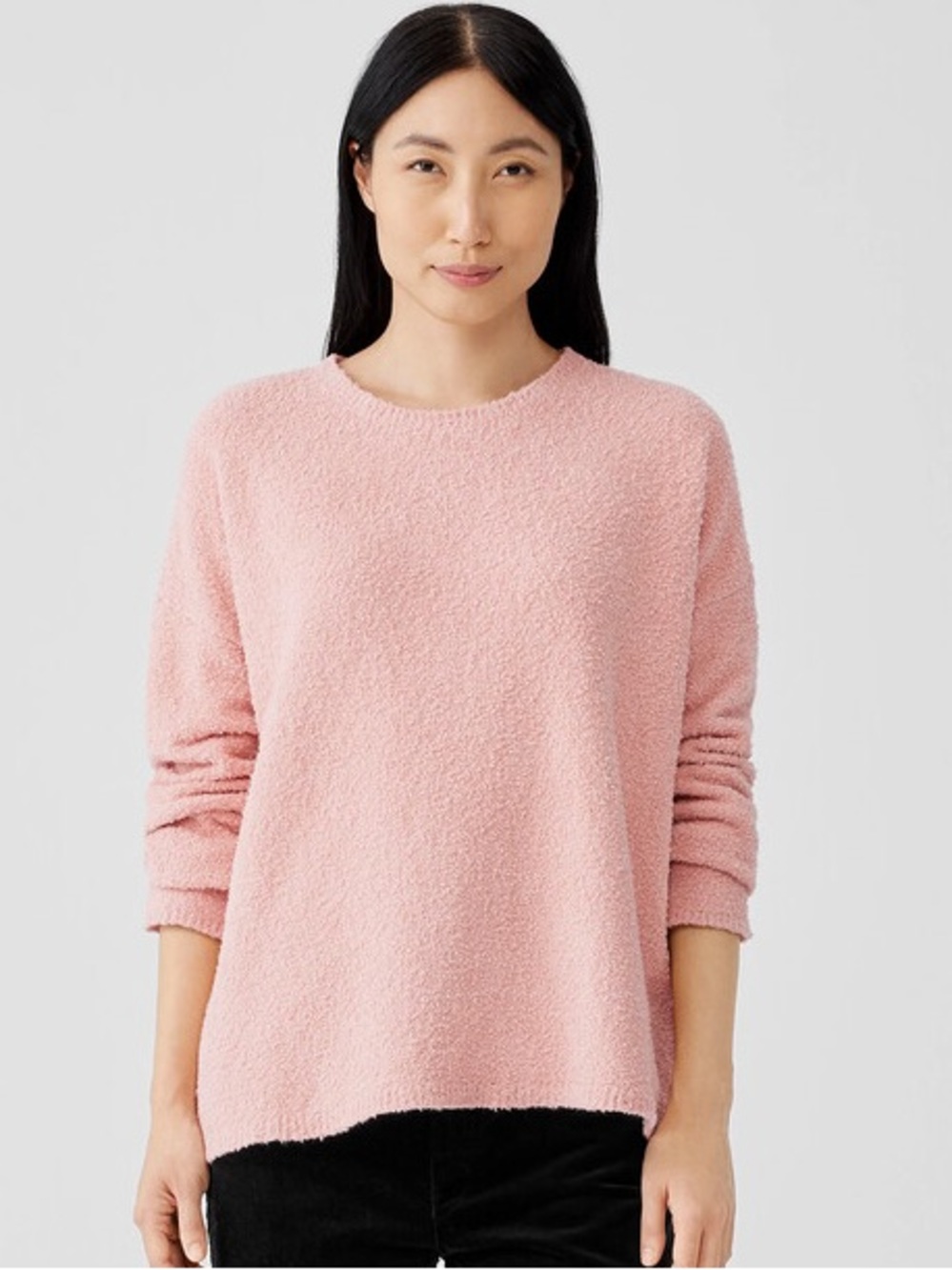 EILEEN FISHER Cotton Boucle Crew Neck Sweater Top in Blush - Size XL